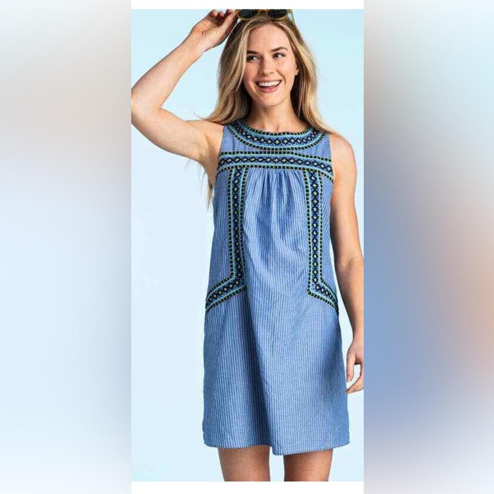 Vineyard Vines Yarn Dye Stripe Embroidered Shift Dress S